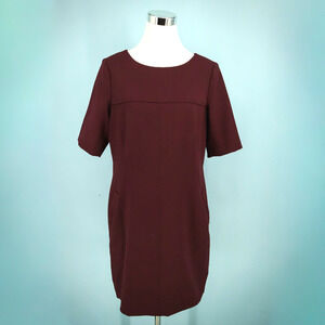 Shoshanna Size 12 Burgundy Dark Red Scoop Neck Short Sleeve Mini Sheath Dress